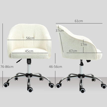 Ergonomic Office Chair, Cream White Teddy Fleece, Adjustable Height