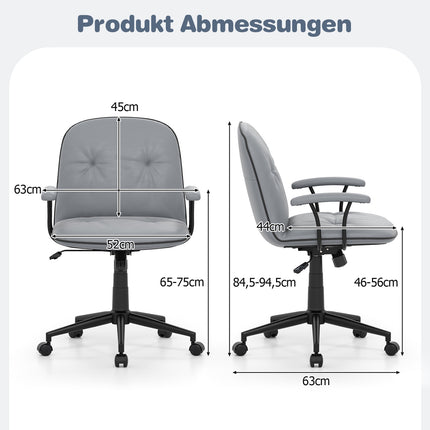 Ergonomic Office Chair, Faux Leather, Padded Arms, Gray