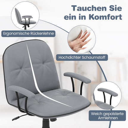 Ergonomic Office Chair, Faux Leather, Padded Arms, Gray