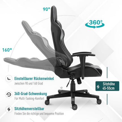 Ergonomic swivel gaming chair, black artificial leather