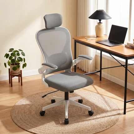 Ergonomic Office Chair, Mesh, Flip-Up Arms, Gray