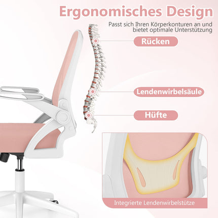 Ergonomic Office Chair, Pink, Folding Arms, Lumbar Support