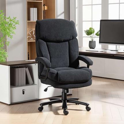 Ergonomic Office Chair, Velvet Look, High Back, Black, 200 kg Capacity