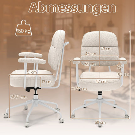 Ergonomic Office Chair with Armrests & Wheels, Beige