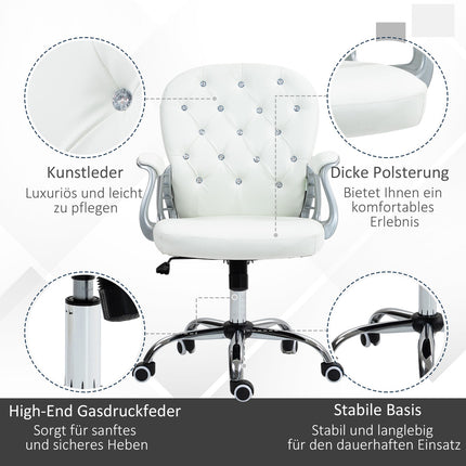 Ergonomic Office Chair with Armrests, White Leather-Look