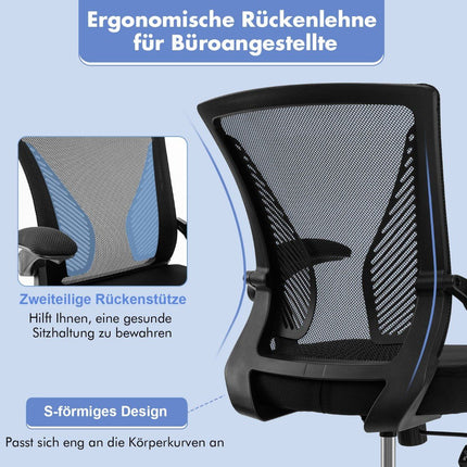 Ergonomic Office Chair with Folding Armrests Medium Back Desk Chair 57 x 63 x 90-100cm Black