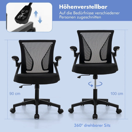 Ergonomic Office Chair with Folding Armrests Medium Back Desk Chair 57 x 63 x 90-100cm Black