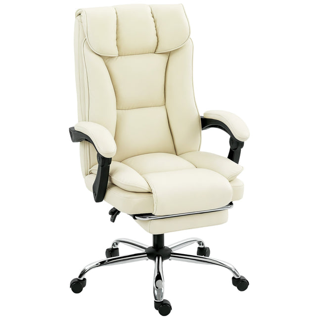 Ergonomic Office Chair with Footrest, Faux Leather, Beige/Black