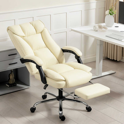 Ergonomic Office Chair with Footrest, Faux Leather, Beige/Black