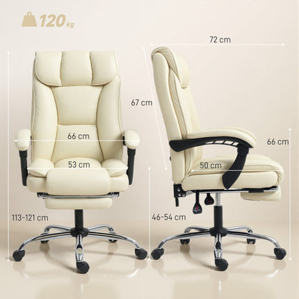 Ergonomic Office Chair with Footrest, Faux Leather, Beige/Black