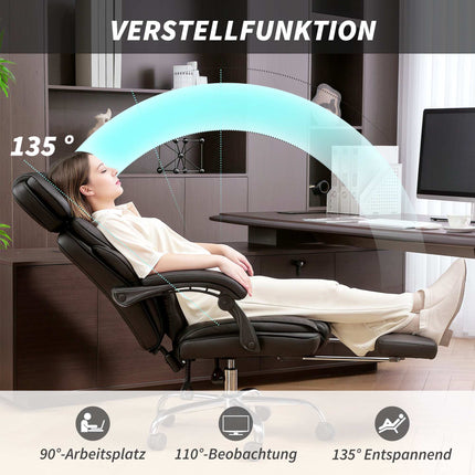 Ergonomic Office Chair with Lumbar Support, Black PU Leather