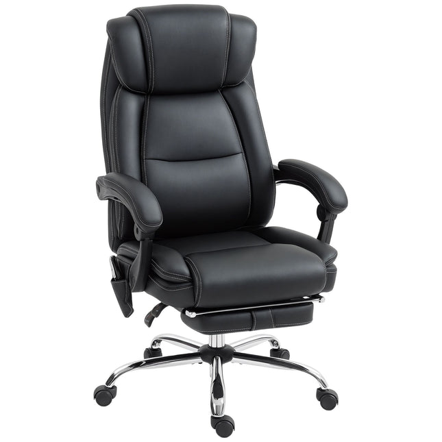 Ergonomic Office Chair with Massage, Footrest, Black Leather