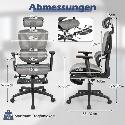 Ergonomic Office Chair with Retractable Footrest & Adjustable Headrest Computer Chair