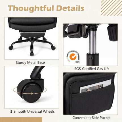 Ergonomic Office Chair with Retractable Footrest, Black
