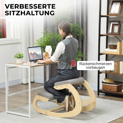 Ergonomic Rocking Kneeling Chair, Light Grey, Birch Wood