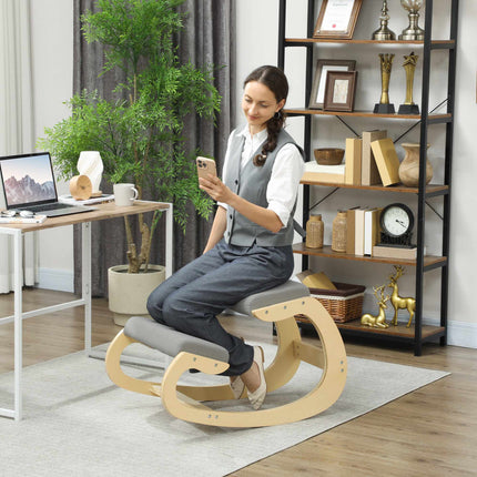 Ergonomic Rocking Kneeling Chair, Light Grey, Birch Wood