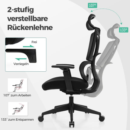 Ergonomic office chair with N-shaped lumbar support Swivel desk chair Black
