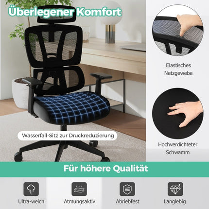 Ergonomic office chair with N-shaped lumbar support Swivel desk chair Black