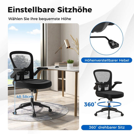 Ergonomic office chair with fold-up armrests & adjustable lumbar support & rocker function
