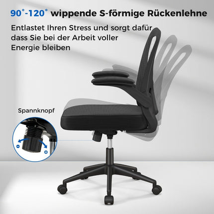 Ergonomic office chair with fold-up armrests & adjustable lumbar support & rocker function