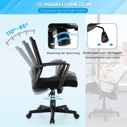 Ergonomic office chair with lumbar support and rocker function desk chair black