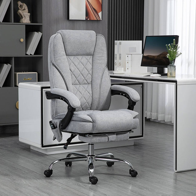 Ergonomic office chair with massage function, footrest, swivel, rollable, grey