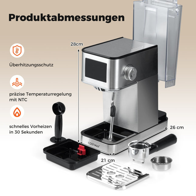 Espressomaschine mit Milchaufschäumer, 20 Bar, Touchscreen, 1.7L