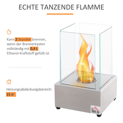 Ethanol fireplace in stainless steel, 0.4L, smoke-free