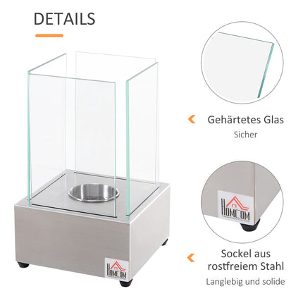 Ethanol fireplace in stainless steel, 0.4L, smoke-free