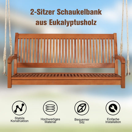 Eucalyptus Swing Bench with 2 Sturdy Jute Ropes, 126cm