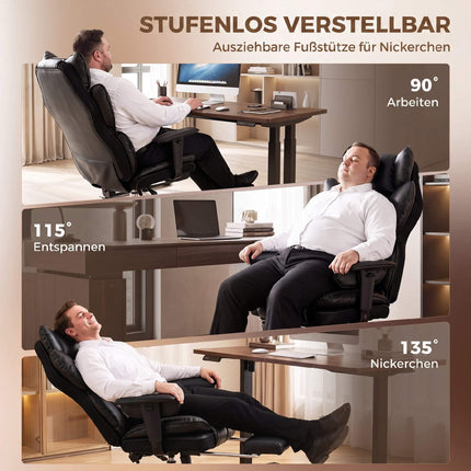 Executive Office Chair, Black Faux Leather, Reclines to 135