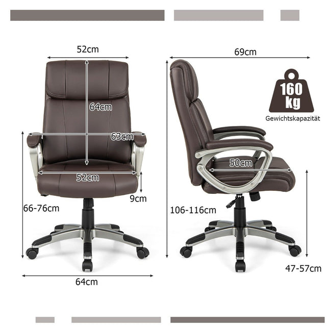 Executive chair swivel desk chair made of faux leather with rocker function and adjustable height 64 x 69 x 106-116 cm brown