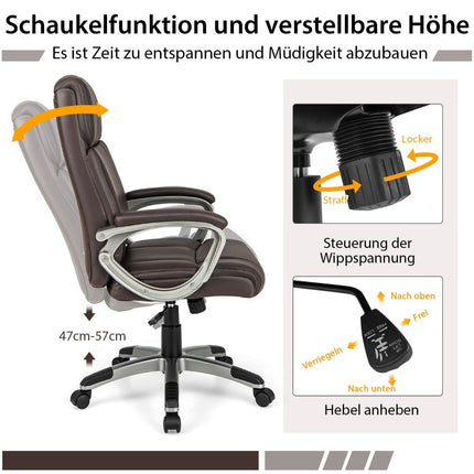 Executive chair swivel desk chair made of faux leather with rocker function and adjustable height 64 x 69 x 106-116 cm brown
