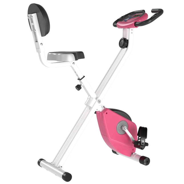 Hometrainer F-Bike Fietstrainer Met 8 Niveaus Verstelbare Magnetische Weerstand, In Hoogte Verstelbaar Staal Roze + Wit 43 X 97 X 109 Cm