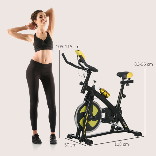 Rower treningowy, cichy, regulowany opór, czujnik tętna, monitor, żółty