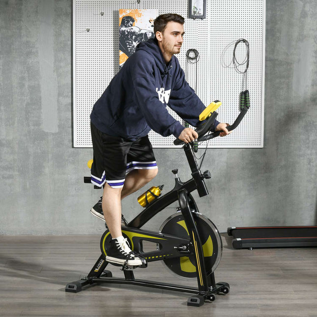 Rower treningowy, cichy, regulowany opór, czujnik tętna, monitor, żółty