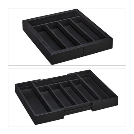 Extendable Bamboo Cutlery Tray in Black