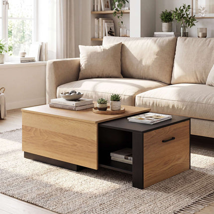 Extendable Coffee Table – Dual-Tone, 2 Storage Compartments