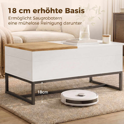 Extendable Coffee Table with Hidden Storage, White & Oak