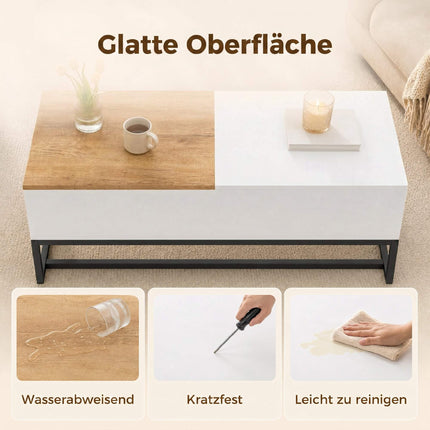 Extendable Coffee Table with Hidden Storage, White & Oak