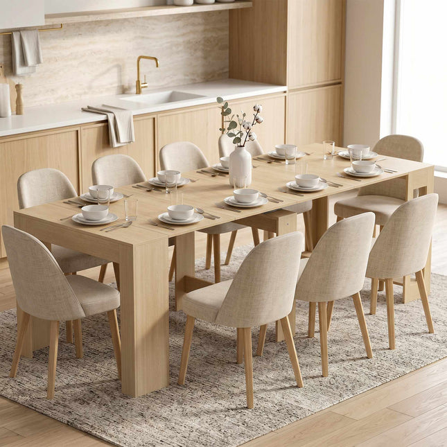 Extendable Dining Table, 48–240 cm, Seats 10, Light Brown