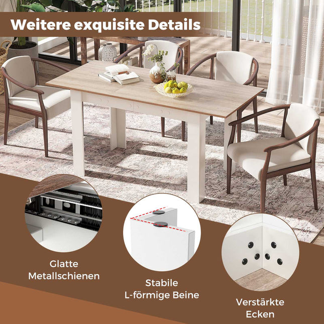 Extendable Dining Table, Adjustable Top, L-Shaped Legs, White