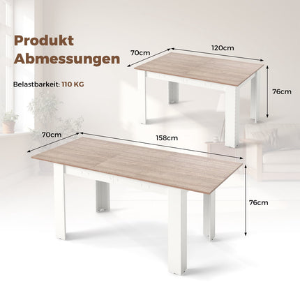 Extendable Dining Table, Adjustable Top, L-Shaped Legs, White