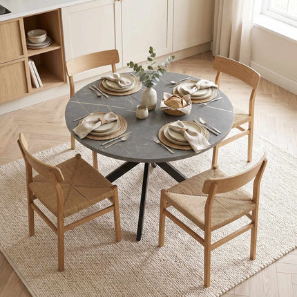 Extendable Dining Table, Industrial Style, Black MDF