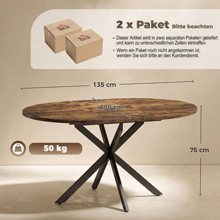 Extendable Dining Table for 4–6, Rustic Brown Industrial Design
