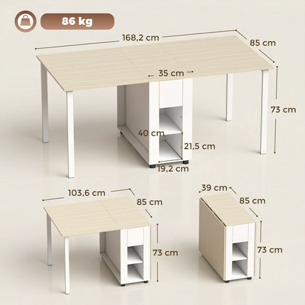 Extendable Dining Table for 6, 168 cm with Drawers & Shelves