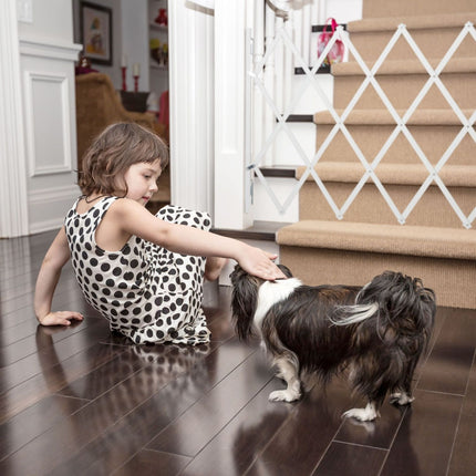 Extendable Dog Barrier, White, Bamboo, Adjustable Width