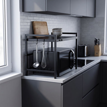 Extendable Metal Microwave Shelf with Adjustable Width