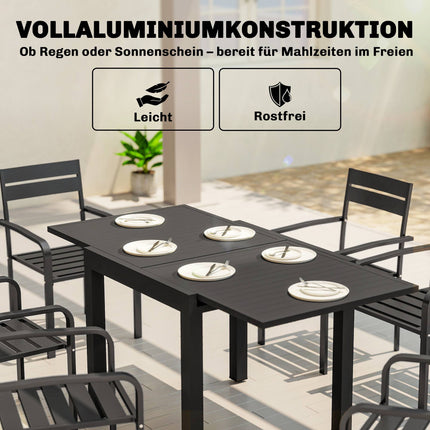 Extendable Patio Table, Aluminum, 80-160 cm, Seats 6