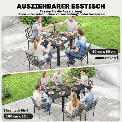 Extendable Patio Table, Aluminum, 80-160 cm, Seats 6